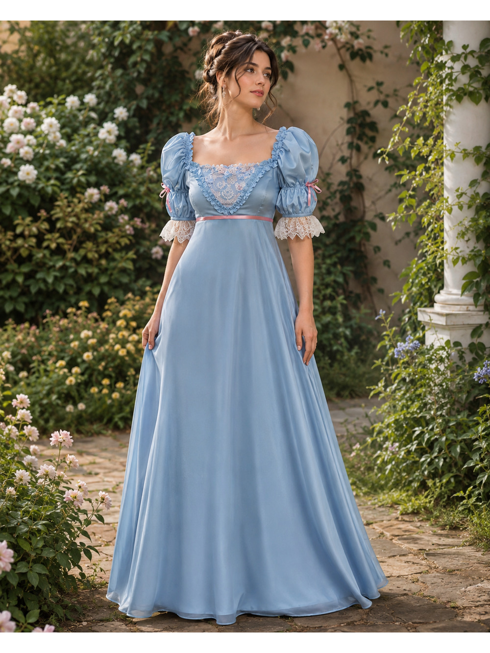 Women's Regency Bridgerton Ball Gown 2XL Floral Embroidered Peasant Coquette